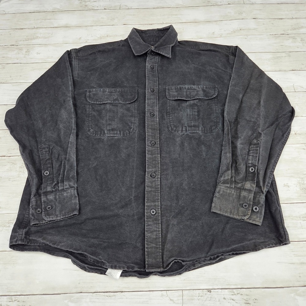Cabelas Deerskin Soft Chamois Button Down Shirt Mens L Black Heavy Cotton Faded
